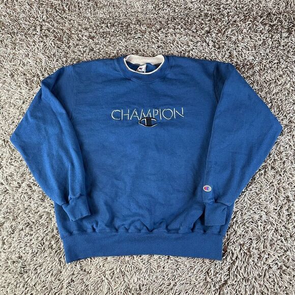 Vintage 90s Champion Sweater Mens Extra Large XL Blue Spell Out Embroidered Logo - Picture 1 of 11
